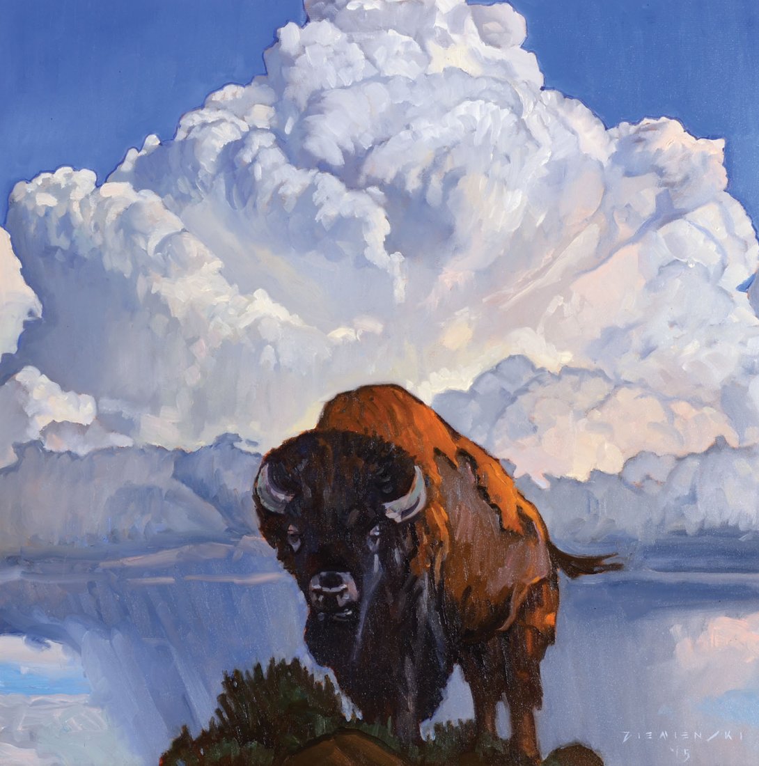 Thunder: Painting by Dennis Ziemienski, oil, 30.25 x 30.25 inches