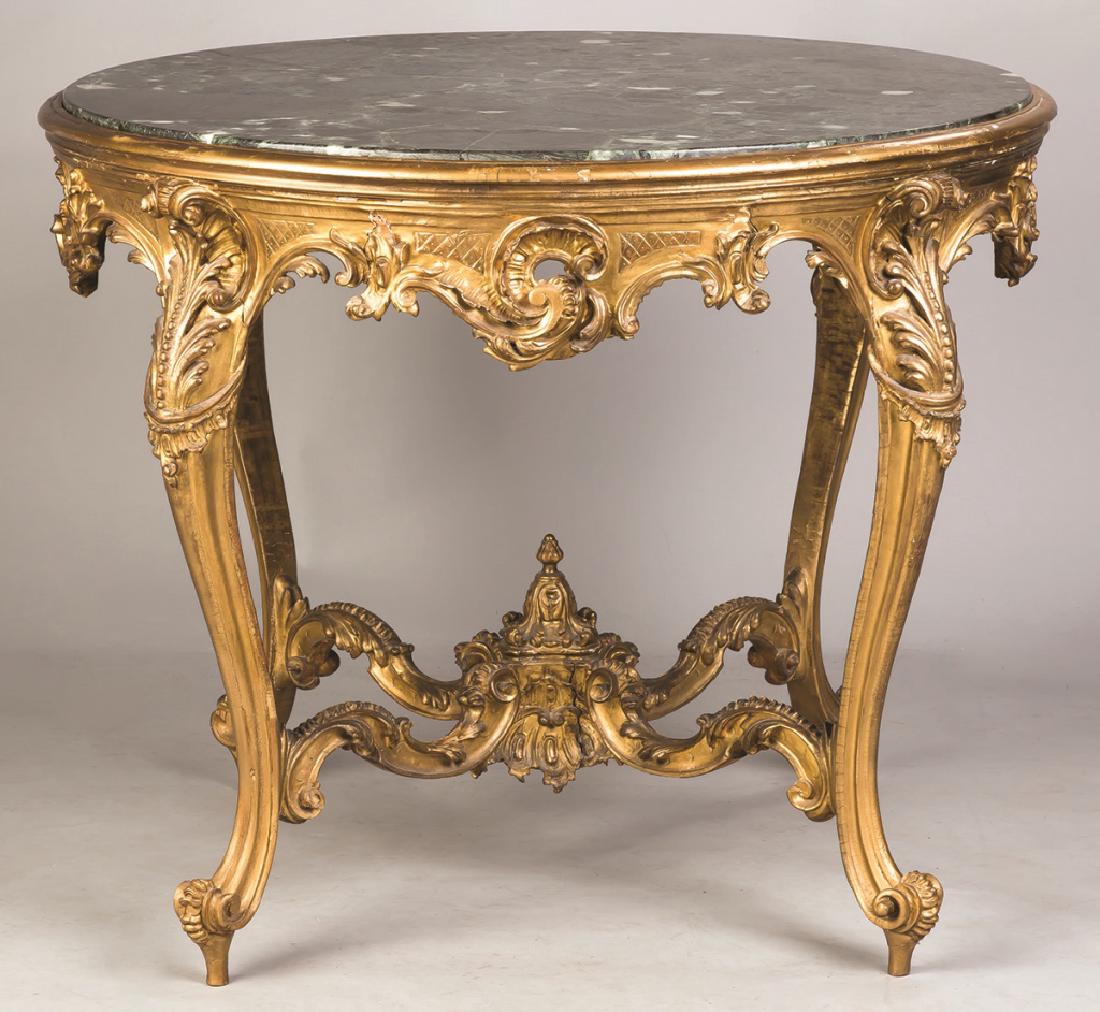 French Carved Gilt Wood Marble Top Center Table (1 of 2)