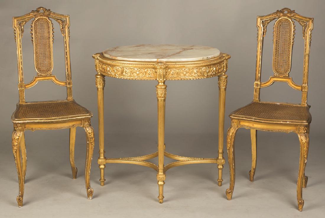 French Carved and Gilt Wood Chairs and Side Table (1 of 1)