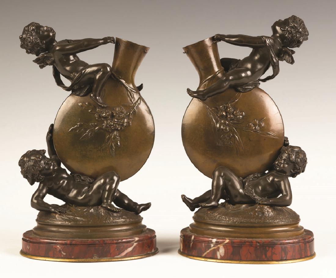 Auguste Moreau (French, 1834-1917) Bronze Cherub Vases (1 of 3)