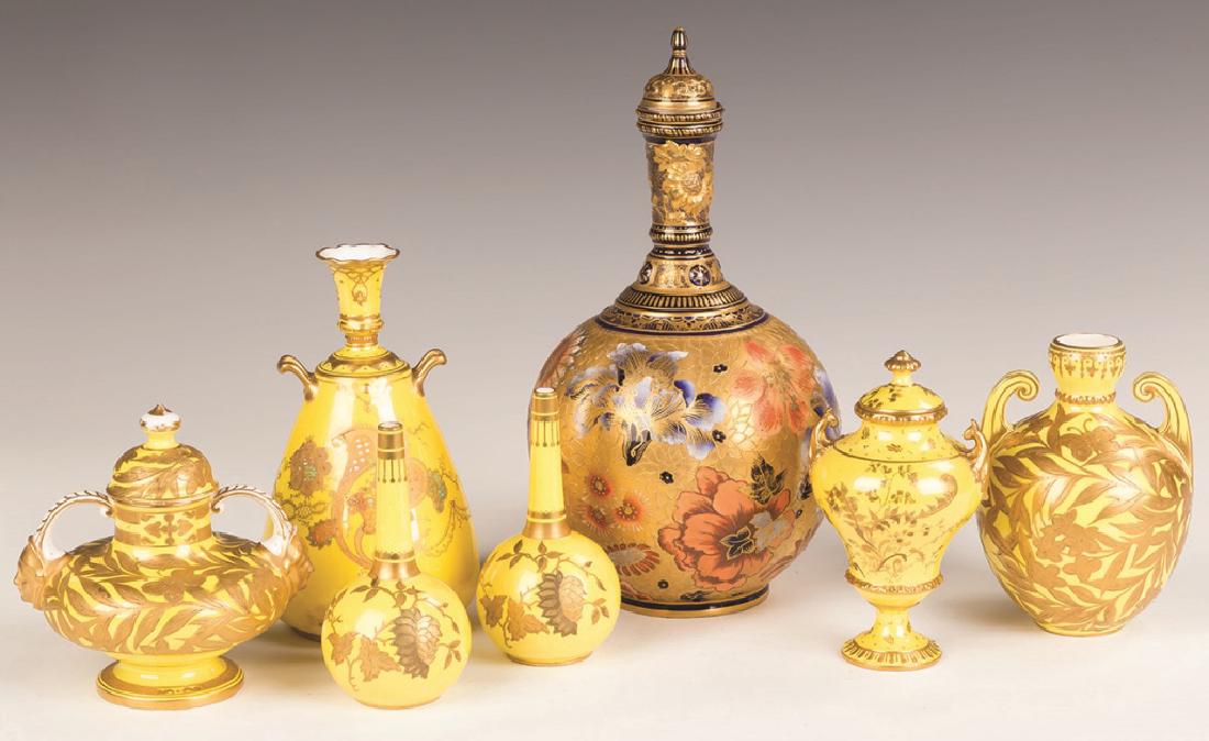 Group of Royal Worcester and Crown Derby: Group of Royal Worcester and Crown Derby. C. 1900. Hand painted and gilt porcelain. Max. Ht. 11". An Old Westbury, NY Collection.