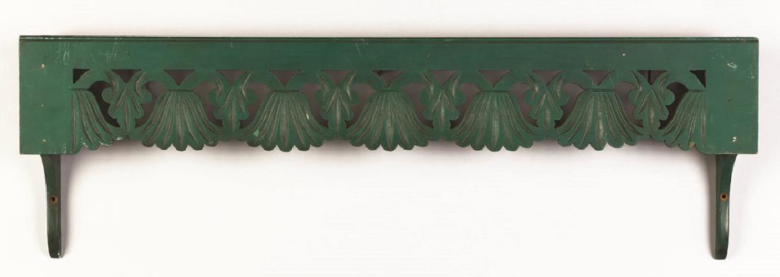 Pair of Window Valences with Stylized Flowers: Pair of Window Valences with Stylized Flowers. Made in 1895 by Ned Waite for "Northcote" Home of Stephen Parrish in Plainfield, NH. Max. Ht. 12" L 38" D 2 3/4". Property of the Strong, Rochester, NY,