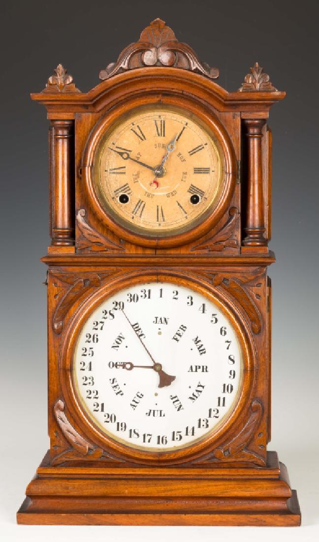 E. Ingraham & Co. Double Dial Calendar Shelf  Clock (1 of 2)