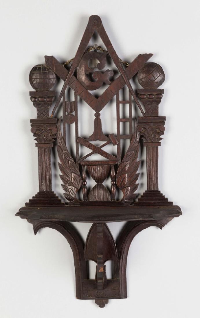 Masonic Carved Walnut Folding/Hanging Shelf (1 of 1)