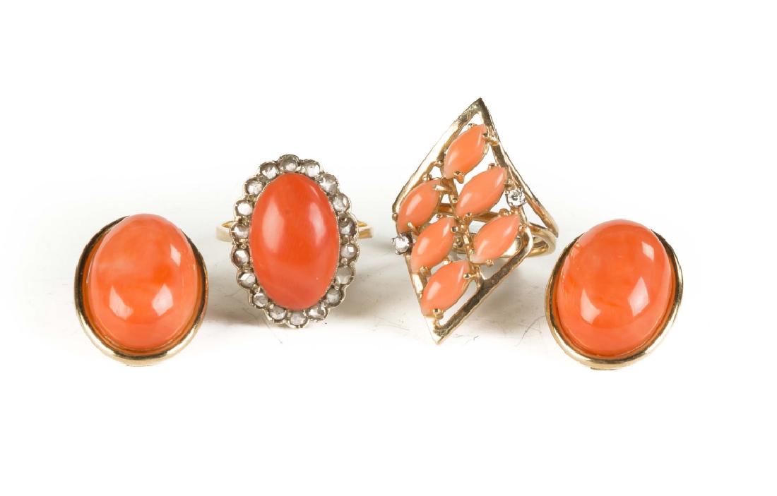Two Natural Coral Rings and a Pair of Earrings (1 of 2)