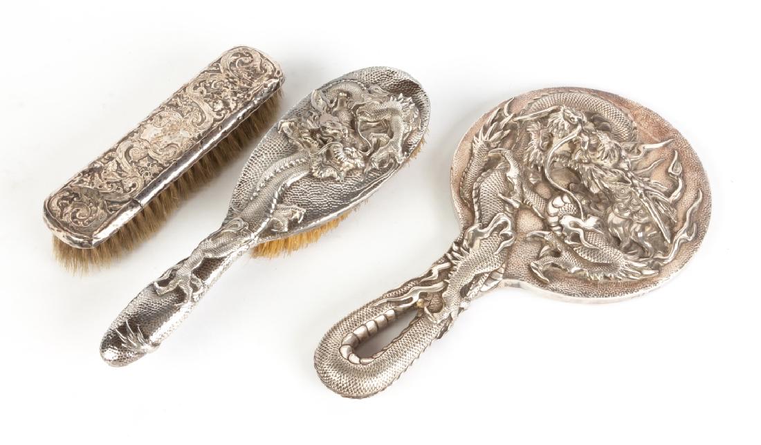 Three Piece Sterling Dresser Set with Asian Motif (1 of 3)