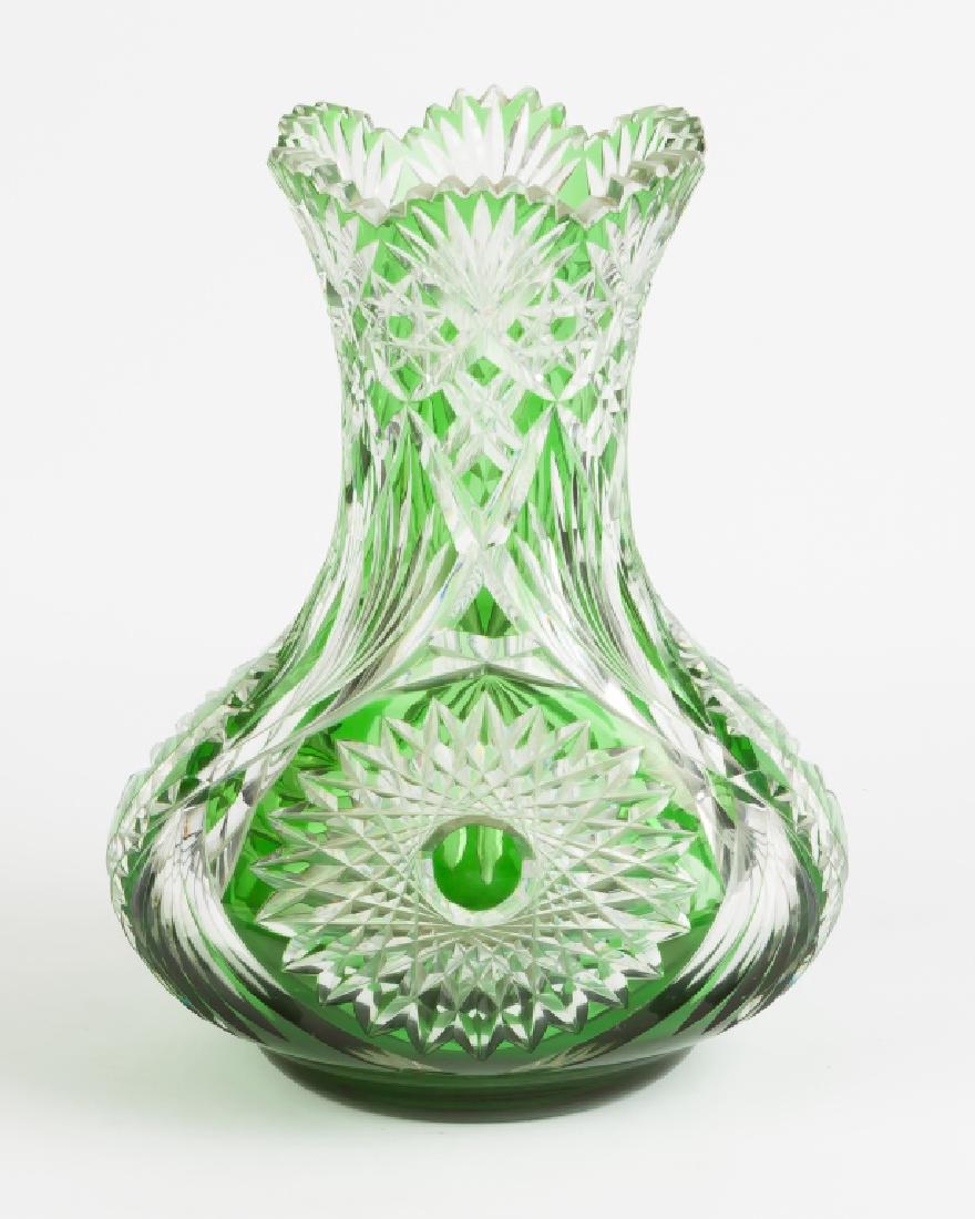 Green Overlay Cut Glass Vase (1 of 2)