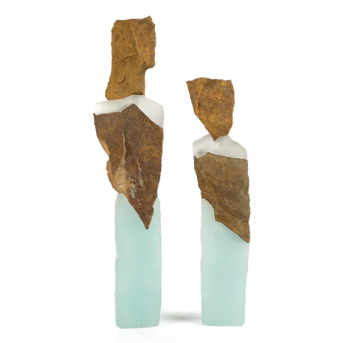 Thomas Scoon (American, B. 1961) Glass and Stone Sculpt: Thomas Scoon (American, B. 1961) Glass and Stone Sculptures. Signed. Max. Ht. 29" W 6 1/4". Habitat Galleries. Estate of Annette McGuire Cravens, Buffalo, NY.