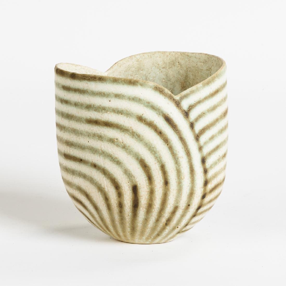 John Ward (English, born 1938) Green Banded Bowl: John Ward (English, born 1938) Green Banded Bowl. Signed. Ht. 5" W 4 3/4". Graham Gallery. Estate of Annette McGuire Cravens, Buffalo, NY.