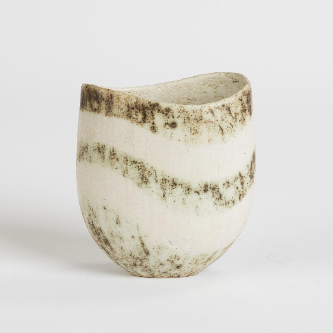 John Ward (English, born 1938) Vase with White and: John Ward (English, born 1938) Vase with White and Green Bronze Banding. Signed. Ht. 4 1/2" W 4 3/4". Graham Gallery. Estate of Annette McGuire Cravens, Buffalo, NY.