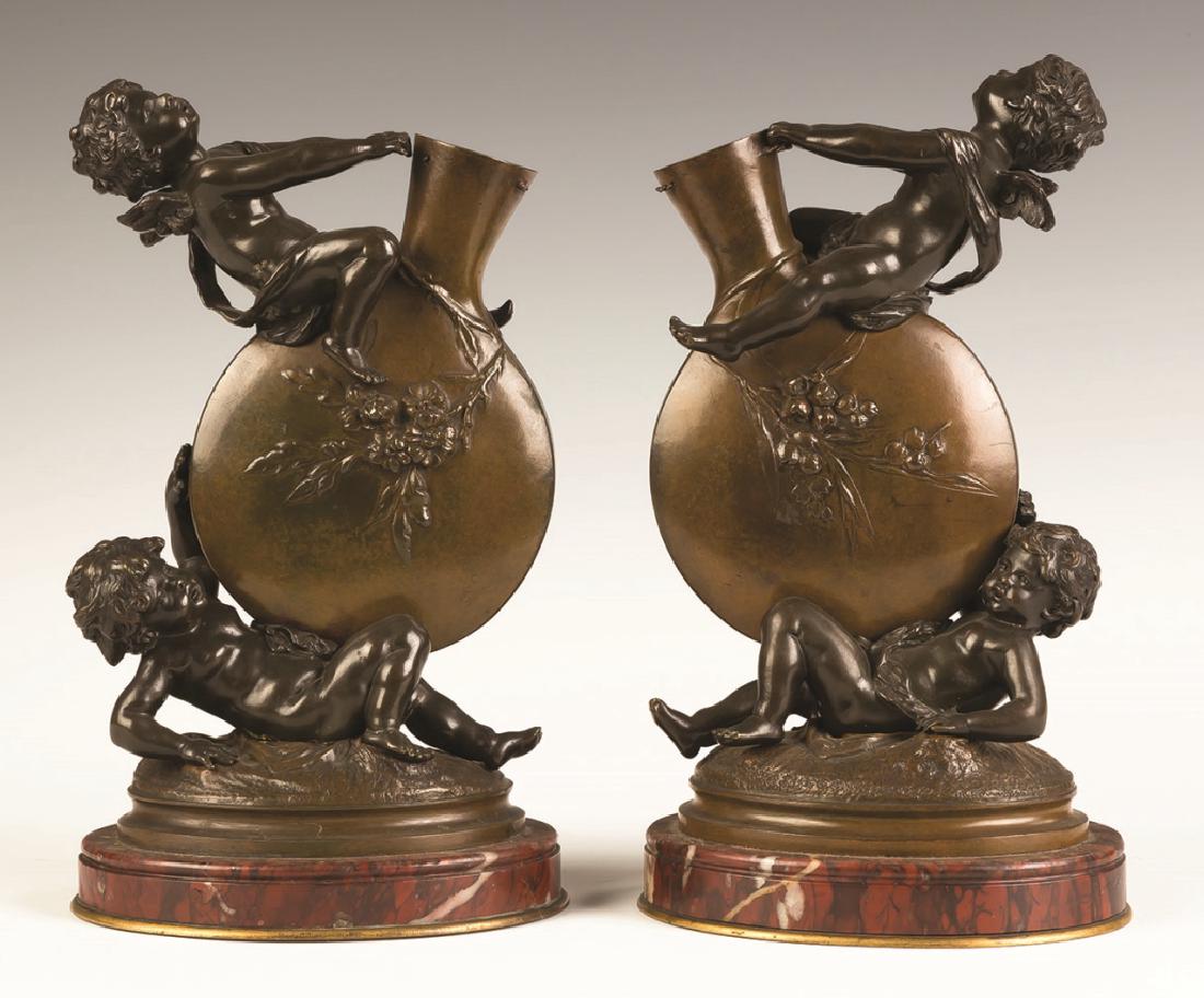 Auguste Moreau (French, 1834-1917) Bronze Cherub Vases (1 of 3)