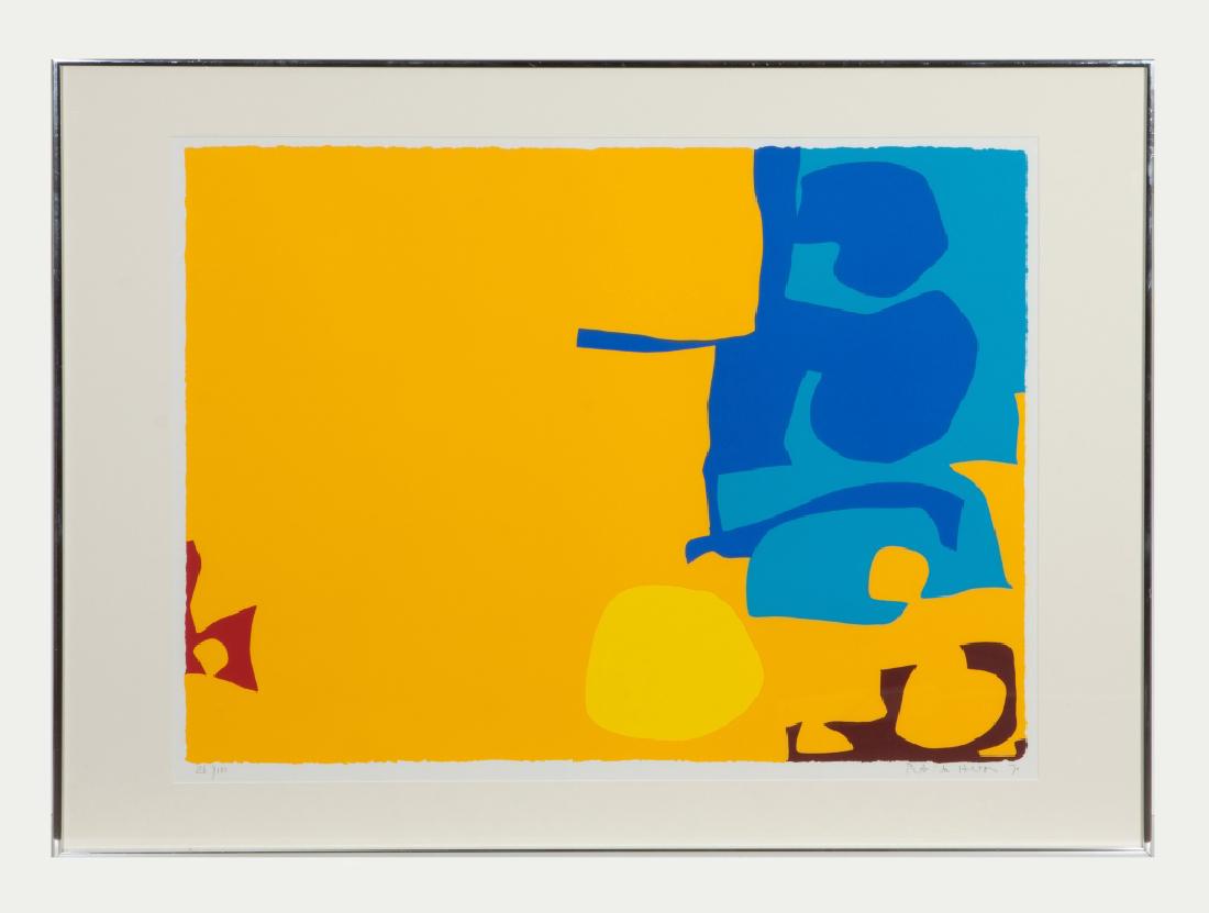 Patrick Heron (British, 1920-1999) "Blues Dovetailed in: Patrick Heron (British, 1920-1999) "Blues Dovetailed in Yellow" . Silkscreen. Edition 26/100. Signed lower right Patrick Heron , dated 1970. Sight:24 1/4 " x 32". Marine Midland Bank Collection.