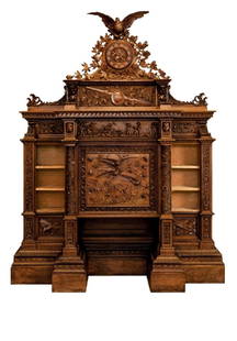 Luigi Frullini (Italian, 1839-1897): Luigi Frullini (Italian, 1839-1897) An Important Italian Renaissance Style Walnut Secretary . Florence, c. 1870. “797. Secretary: Italian walnut; carved by Frullini, Florence. Covered with exqui