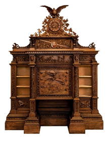 Luigi Frullini (Italian, 1839-1897): Luigi Frullini (Italian, 1839-1897) An Important Italian Renaissance Style Walnut Secretary . Florence, c. 1870. â€œ797. Secretary: Italian walnut; carved by Frullini, Florence. Covered with exqui