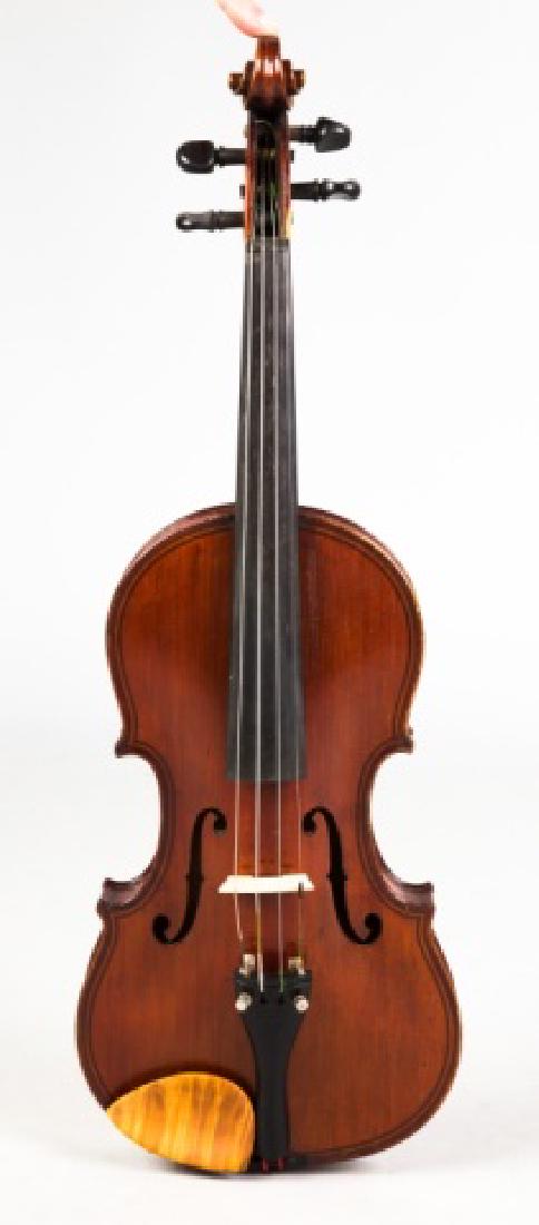 Caspar da Salo Violin: Labeled Caspar da Salo in Brescia. Vintage case. Bow reads D HMANY Violin: L 23 1/2" Bow: L 28 1/2." .