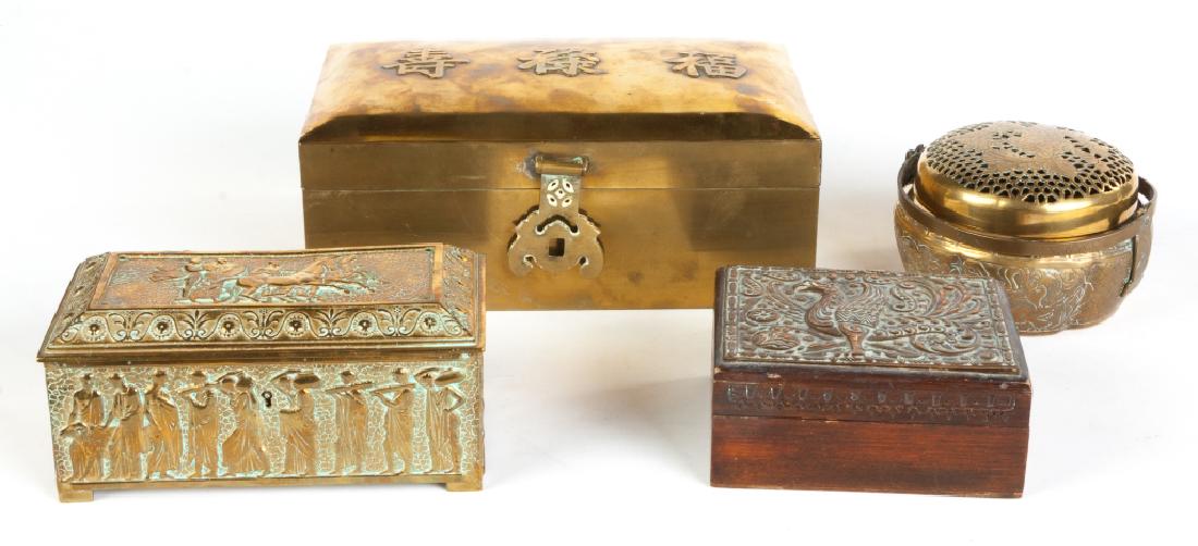 Group of Metal and Wood Boxes and Incense Burner (1 of 3)