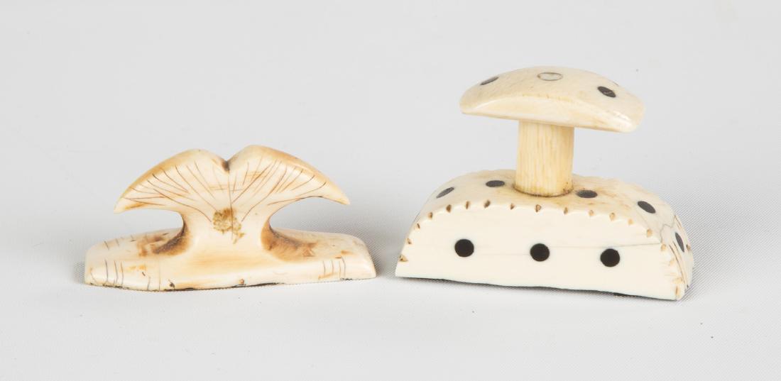 19th Century Carved Whale Bone Whaling Ledger Stamps: Ht. 2" W 1 1/2". The Dr. Gregory Zemenick Collection, Michigan.Please note that this lot is limited to US buyers only and the final sale is pending NOAA clearance.