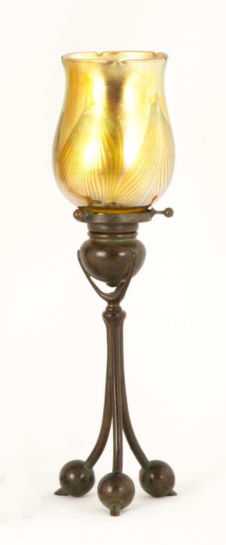 Tiffany Studios, NY Bronze & Favrile Glass Candle  Lamp (1 of 1)