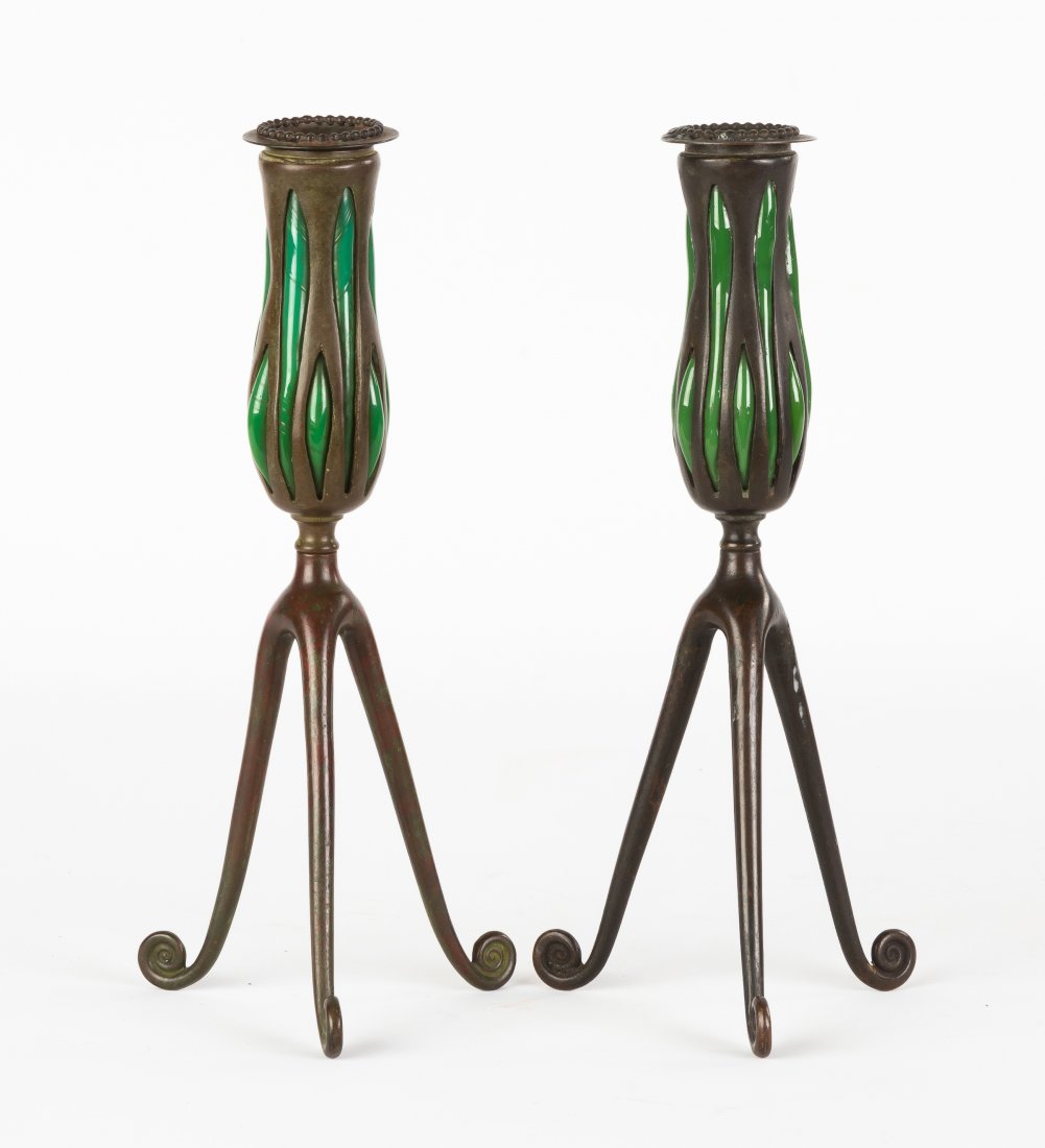 Pair of Tiffany Studios, NY 'Blown Out'  Candlesticks (1 of 1)