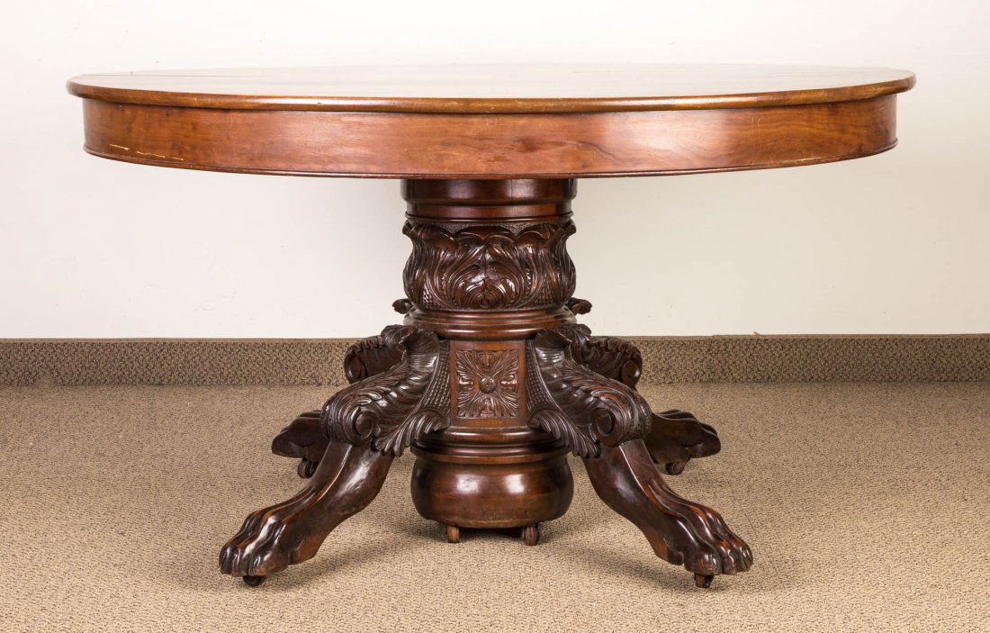 Carved Mahogany Clawfoot Dining Table
