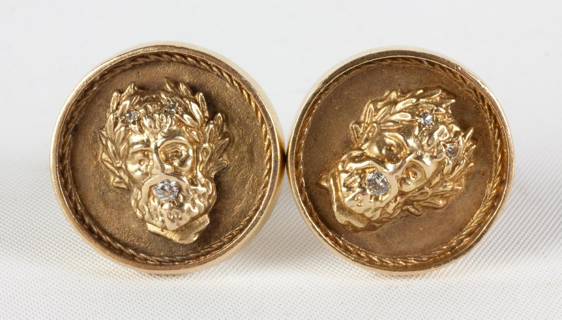 Vintage 14k Gold & Diamond Cuff Links with Greek  Gods (1 of 2)