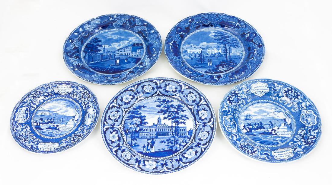 Group of Five Historic Blue Staffordshire Plates (1 of 1)