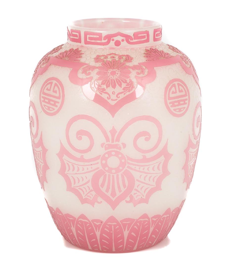 Steuben Rosaline and Alabaster Acid-Cut Back Vase (1 of 3)