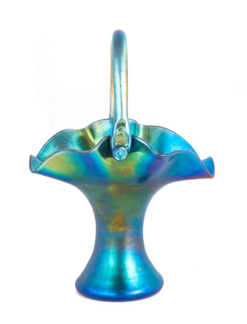 Steuben Blue Aurene Handled Basket (1 of 1)