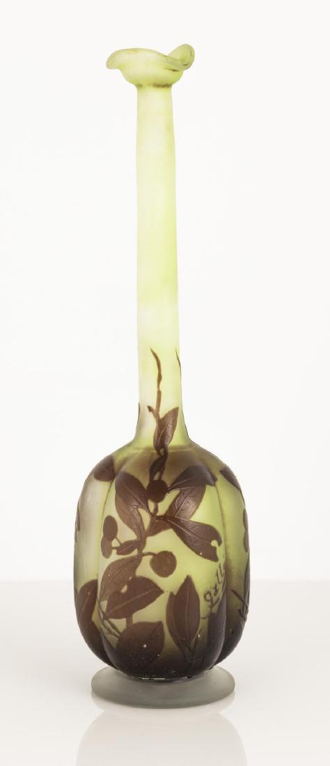 Galle Cameo Vase: Early 20th century. With elongated neck. Signed Galle. Ht 10". The Frank & Amy Blake Collection, formerly of Corning, New York.