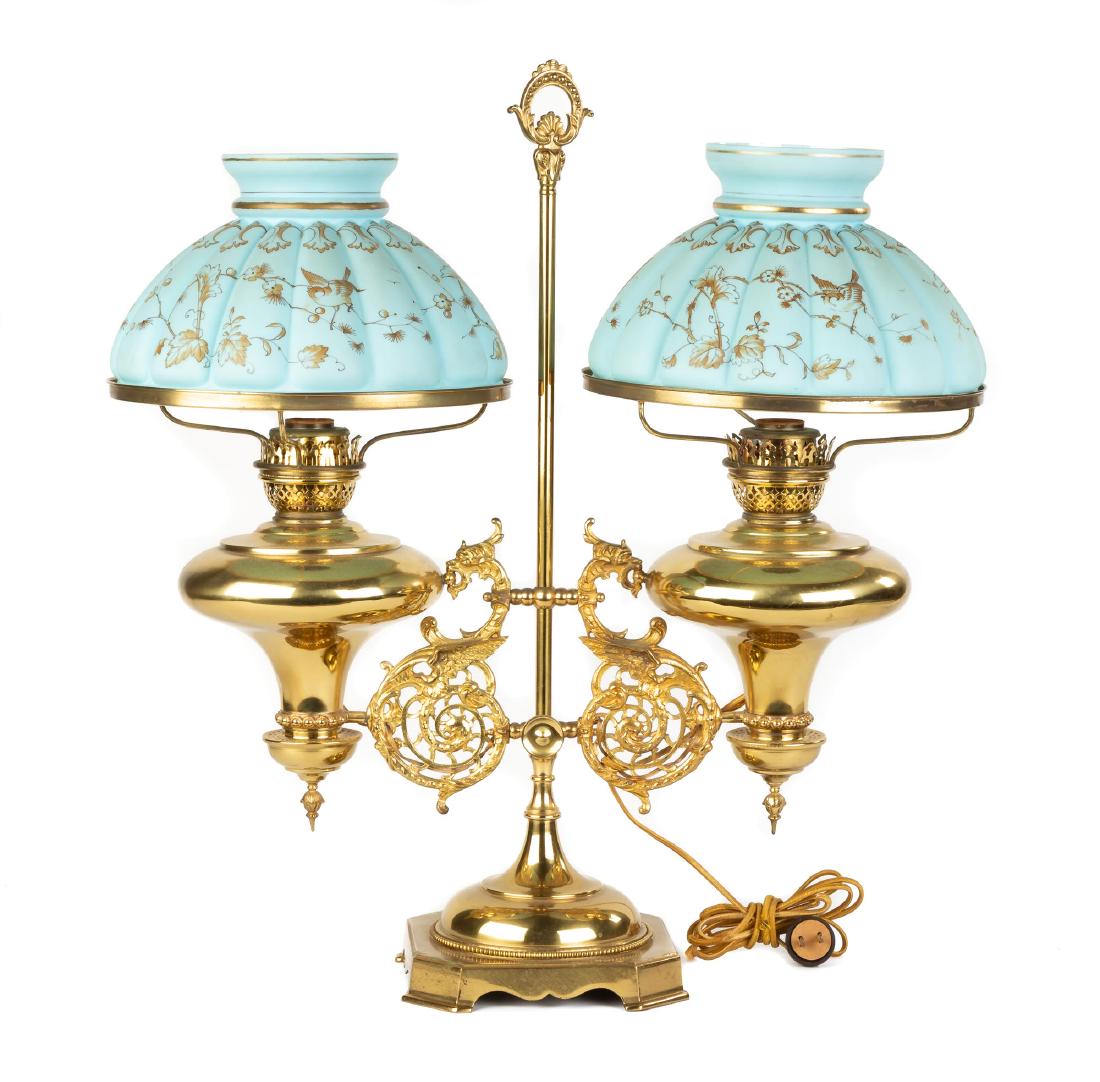 Double Brass Student Lamp with Griffins (1 of 1)