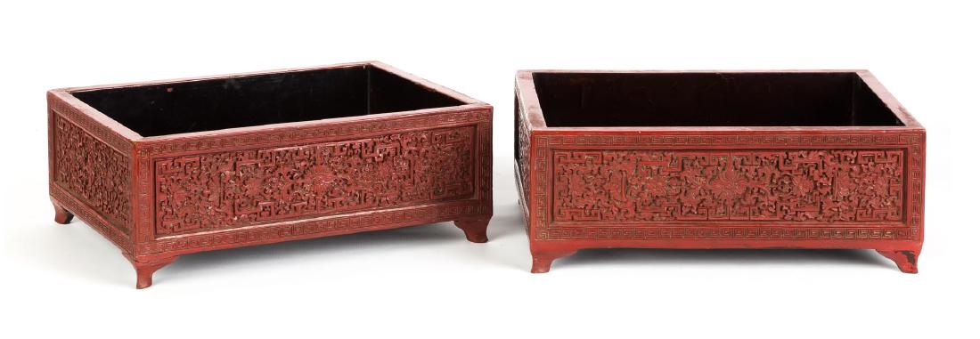 Pair of Chinese Cinnabar Lacquer Scholar Trays (1 of 3)