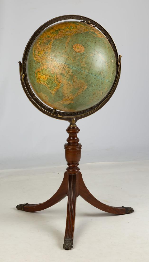 Floor Globe by Hammonds, Brooklyn, NY: Early 20th century with paw feet, 16" globe. Ht. 38" .