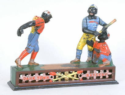 Darktown Battery Mechanical Bank: Darktown Battery Mechanical Bank, 7" (h) , orig. paint, overall exc., Est. 2,000-3000
