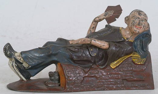 China Man Mechanical Bank: China Man Mechanical Bank, 5" (h), orig. paint, overall exc., Est. 3,000-5,000