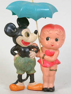 Mickey & Betty Boop Celluloid: Mickey & Betty Boop Celluloid, w/umbrella, 7"(h) 5"(w), minor dents, otherwise exc., Est. 700-1,000