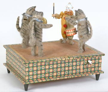 French Musical & Mechanical Cat Band: French Musical & Mechanical Cat Band, 10" (h) 12" (w), minor fur loss & breaks, working cond., vg, Est. 700-1,000