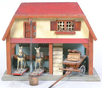 German Wood & Papier-Mache Stable: German Wood & Papier-Mache Stable, 14"(h )x 16(w), exc., Est. 700-1,000