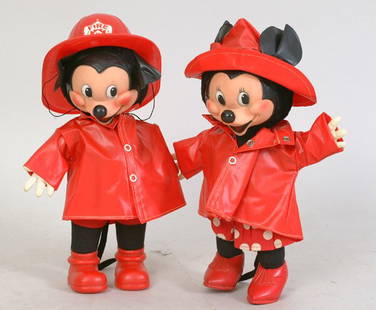 Gund Walt Disney Mickey & Minnie Fireme: Gund Walt Disney Mickey & Minnie Firemen, 14"(h), exc., Est. 300-500