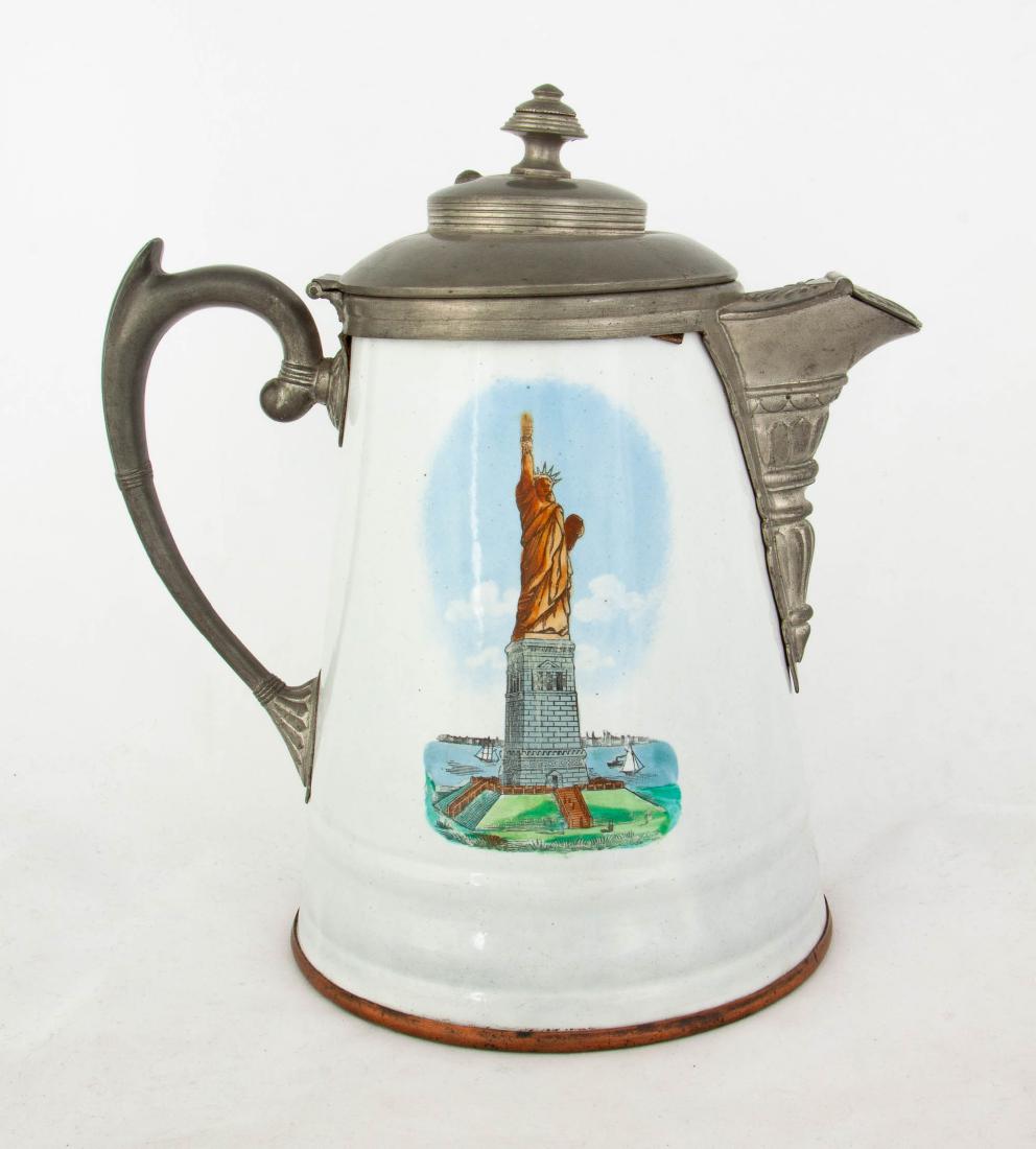 Pewter & Enamelware Coffee Pot with Lot Art | Vintage Enamelware Coffee Pot