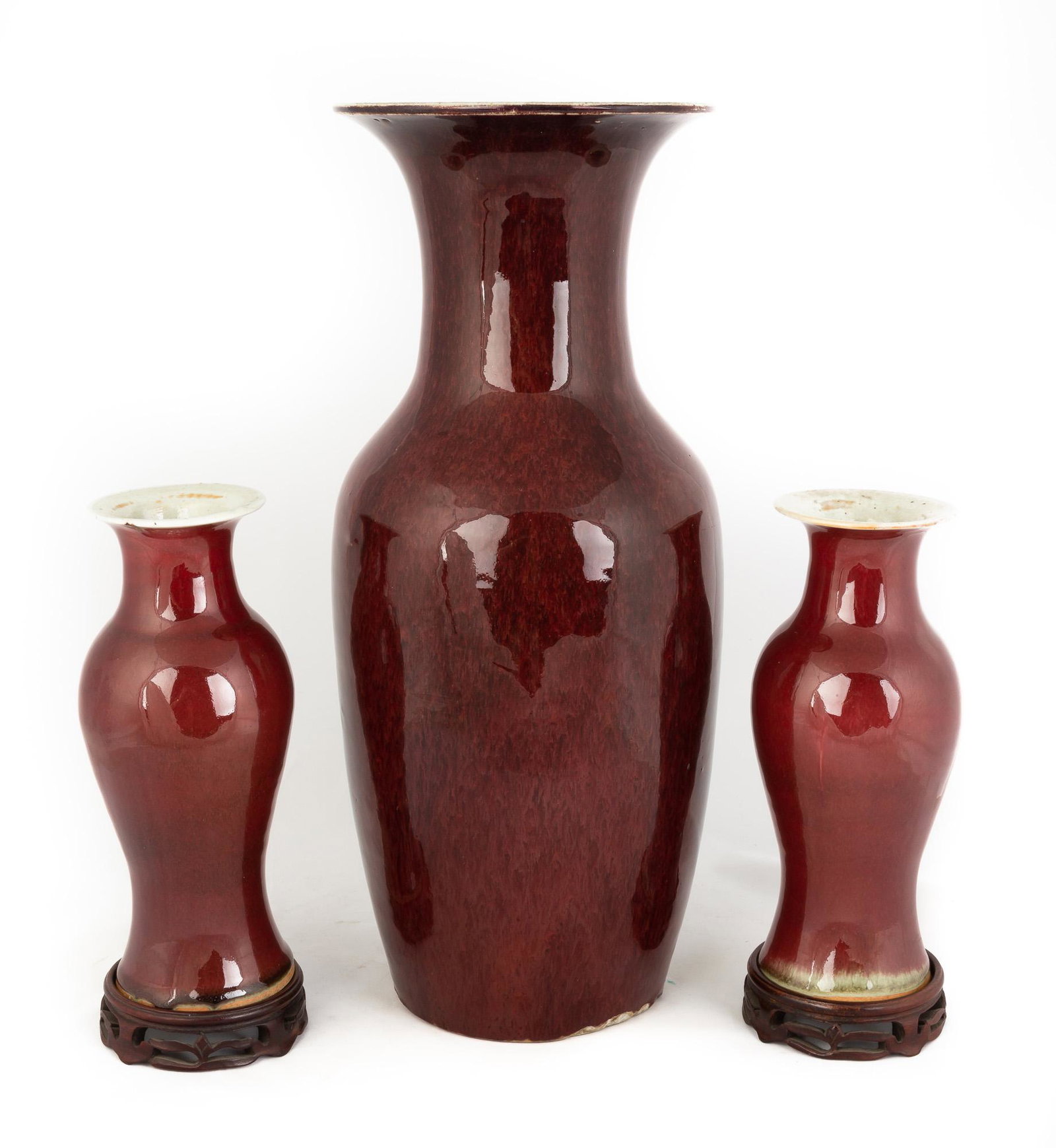 Three Chinese Sang de Boeuf Glaze Vases: Three Chinese Sang de Boeuf Glaze Vases. Max Ht. 18".