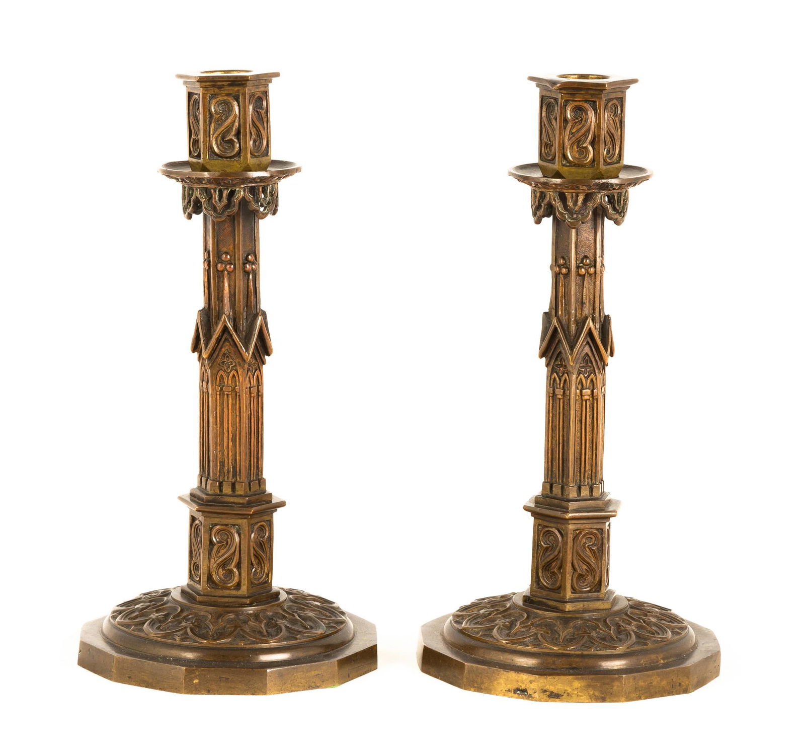 Pair of Bronze Charles X Gothic Candlesticks (1 of 1)