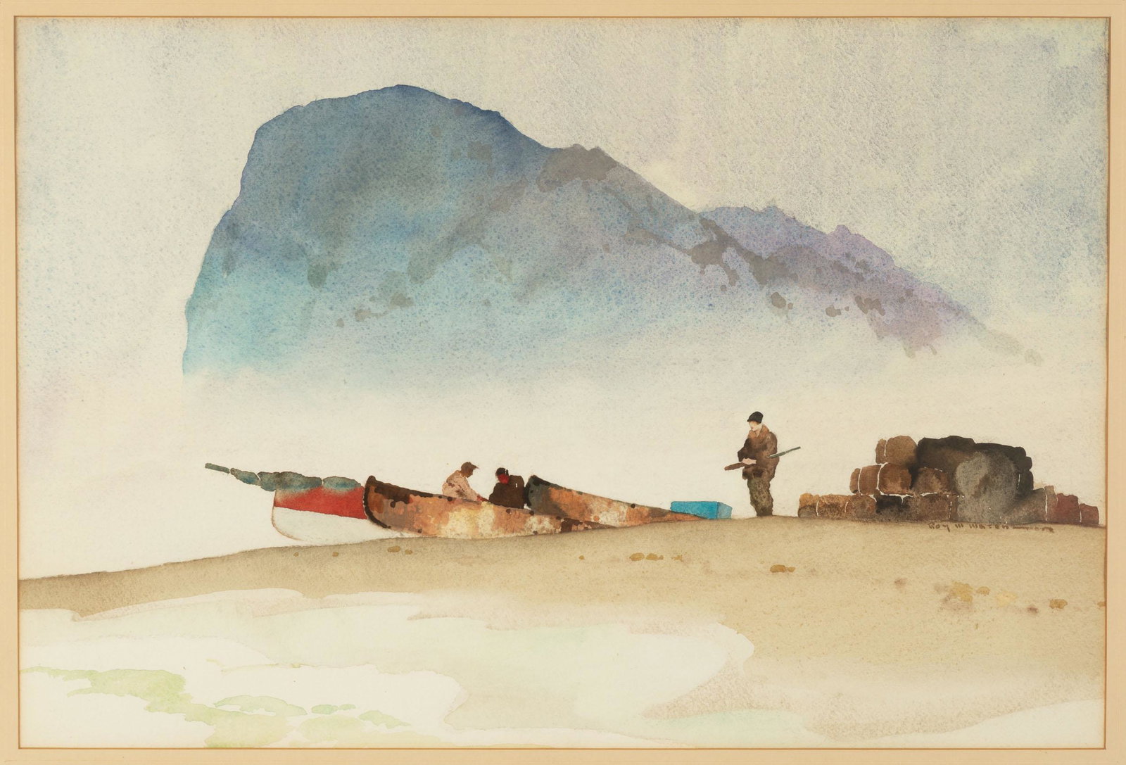 Roy Mason (American, 1886 - 1972) Watercolor: Roy Mason (American, 1886 - 1972) Watercolor . Of duck hunters. Signed middle right. 15" x 22".