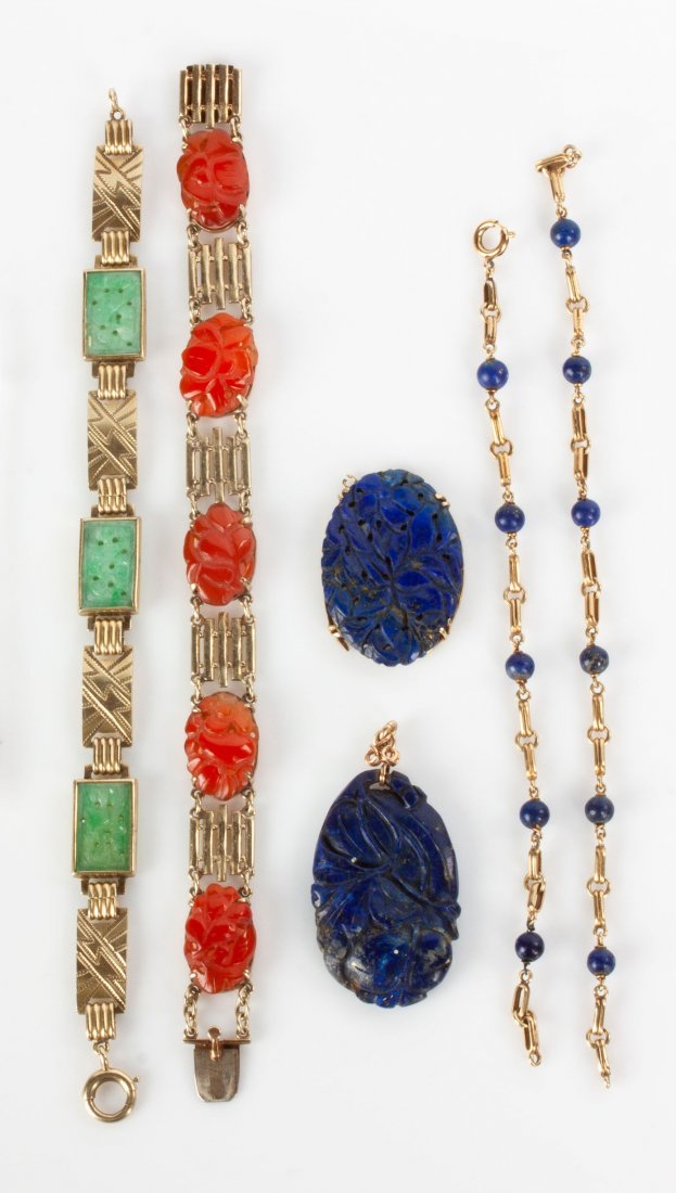 Group of 14K Gold & Hardstone Braclets: Group of 14K Gold & Hardstone Braclets Total weight 48 grams. Max L 7" Mrs. Magdalene Lydia Spear, 1920's; By succession to her son Mr. Dexter Spear French, 1951; By succession to his wife Mrs. Donna 