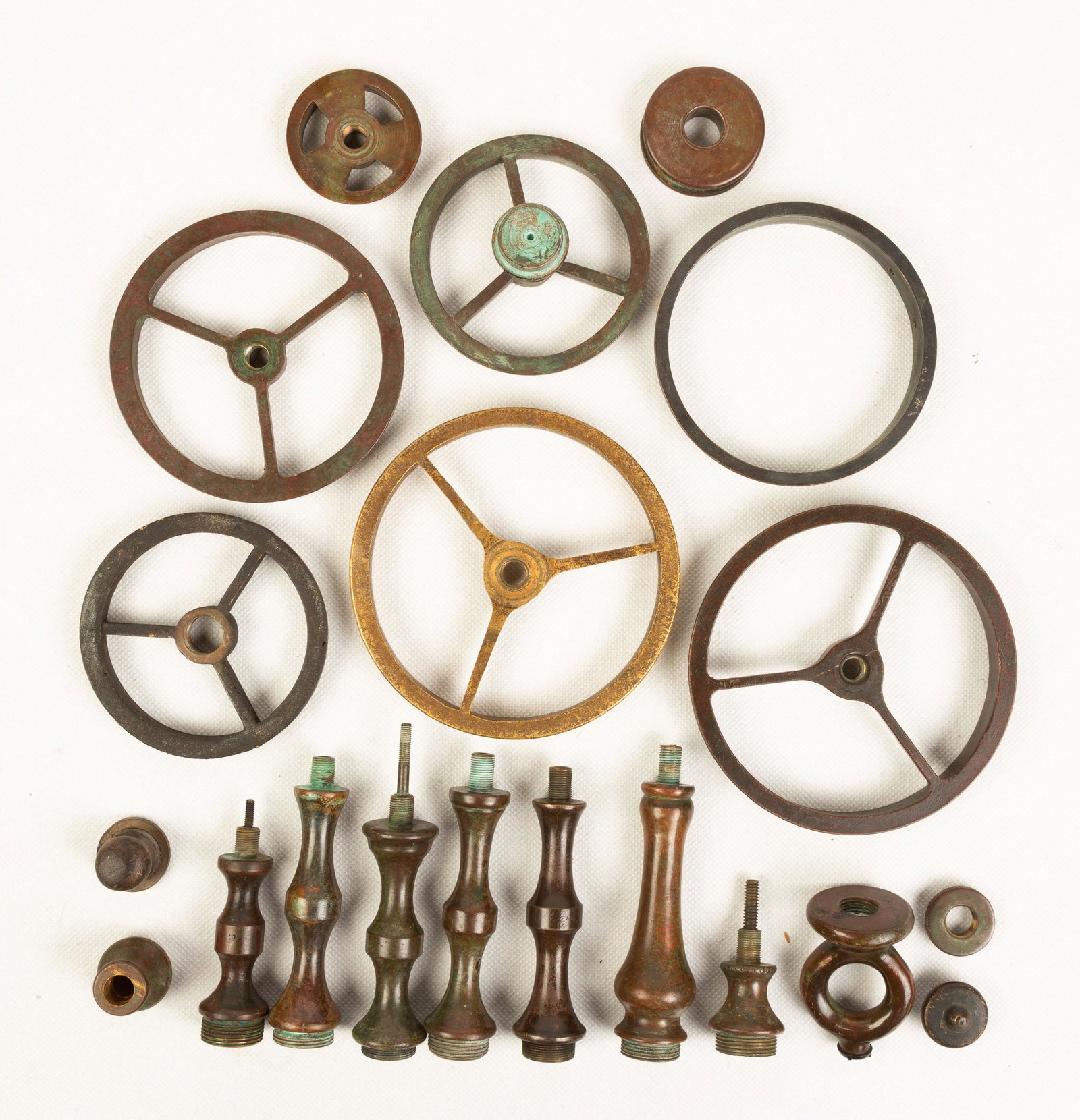 Tiffany Studios Bronze Riseres and Wheel Fitters etc.: Tiffany Studios Bronze Riseres and Wheel Fitters etc. Max Ht 4" Max D 5 1/2"