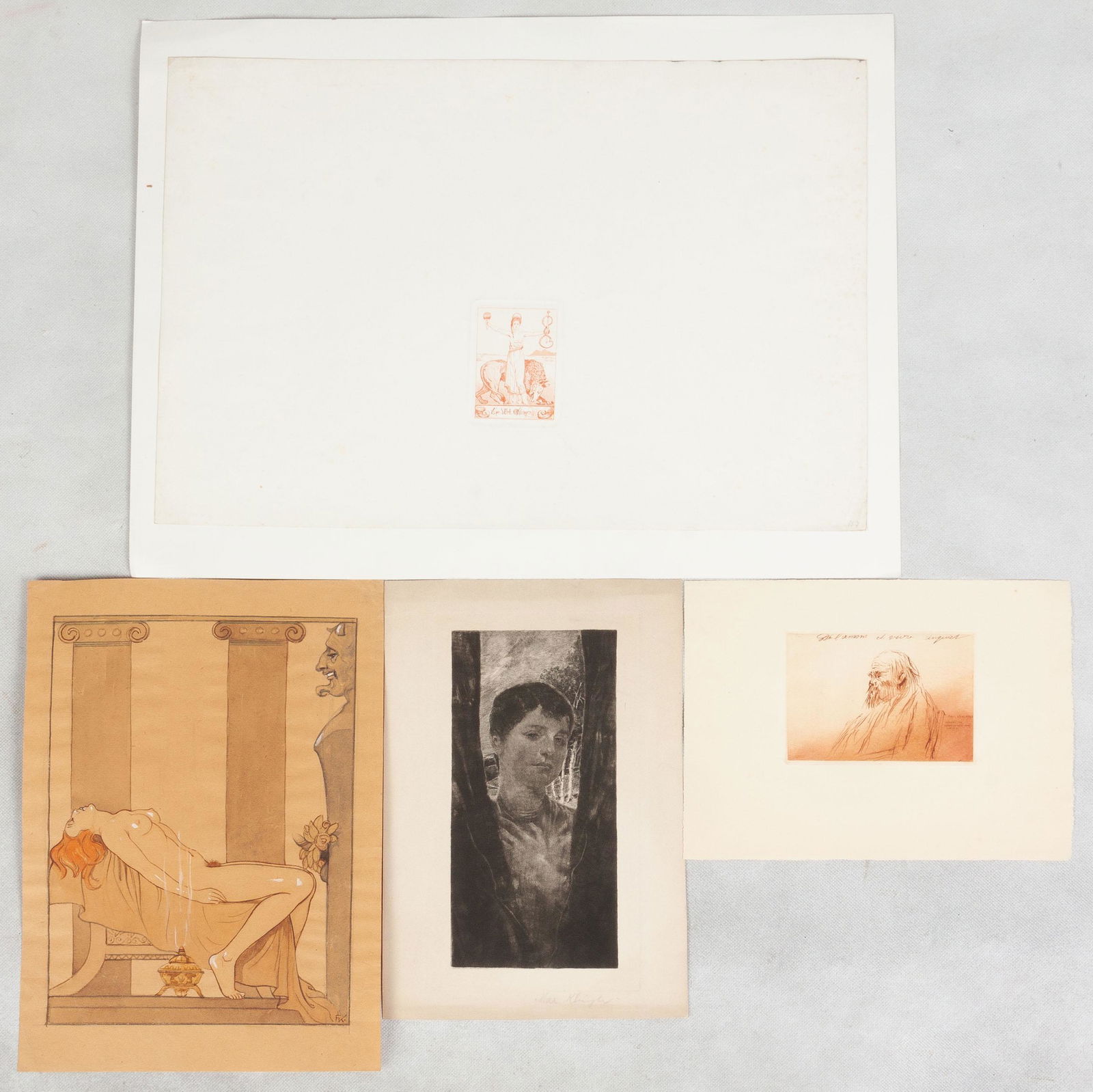 Etchings & Drawings by Max Klinger, Friedrich Konig &: Etchings & Drawings by Max Klinger, Friedrich Konig & Andree Lambert Max Klinger 1857-1920 Bookplate printed in red ink, Singer 292. Friedrich Konig 1857-1941 Erotic drawing. Max Klinger â€˜Youth