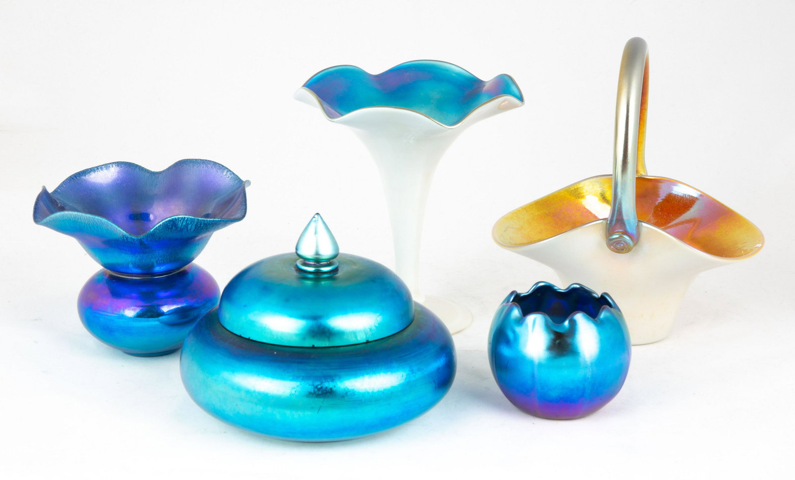 Group Steuben Aurene Art Glass: Group Steuben Aurene Art Glass Corning, NY. Some inscribed 'Aurene' and numbered. Max Ht. 6" The Frank & Amy Blake Collection, formerly of Corning, New York.