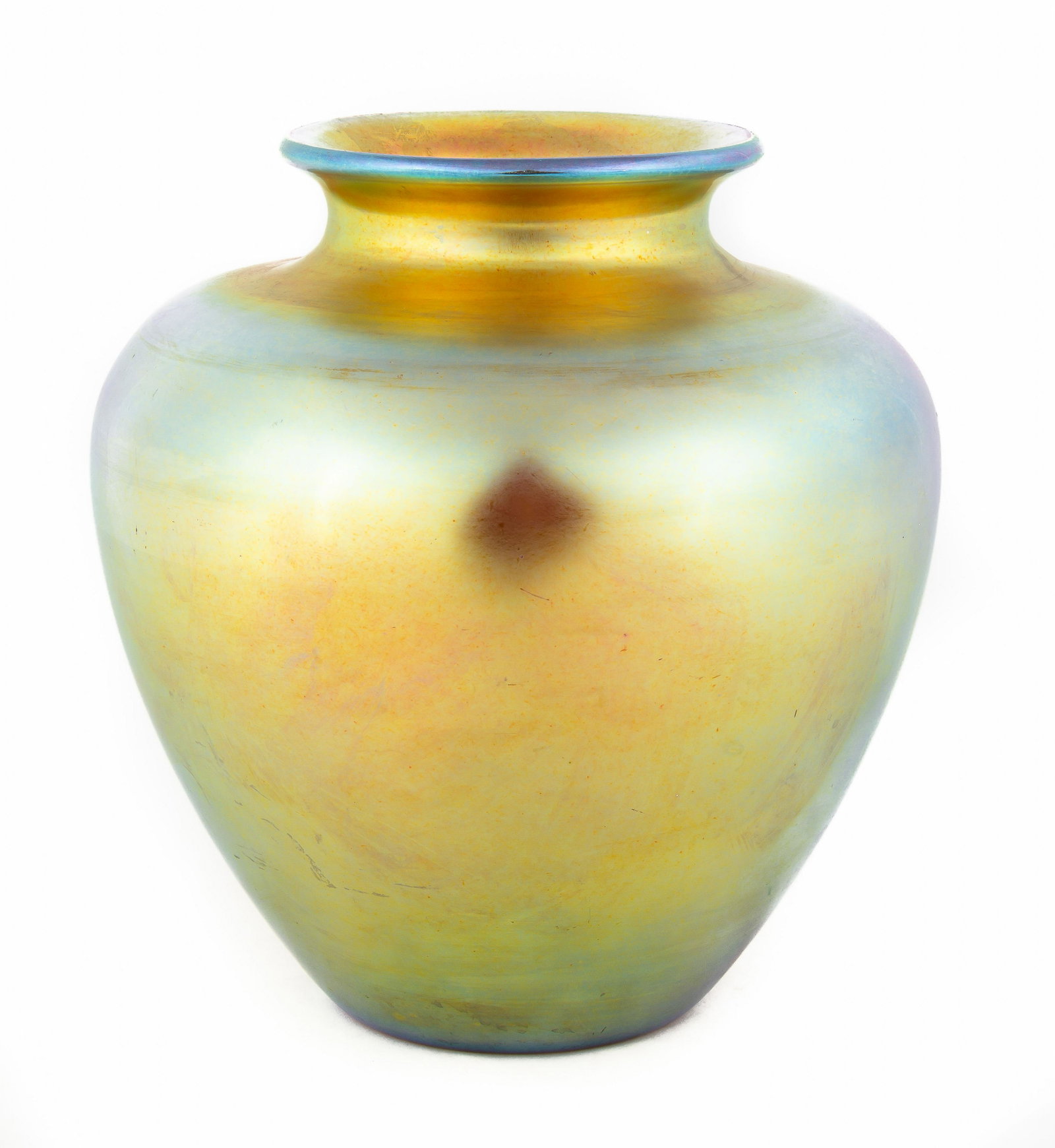Steuben Gold Aurene Vase: Steuben Gold Aurene Vase Corning, NY. Inscribed 'Steuben'. Ht. 10" D 10"