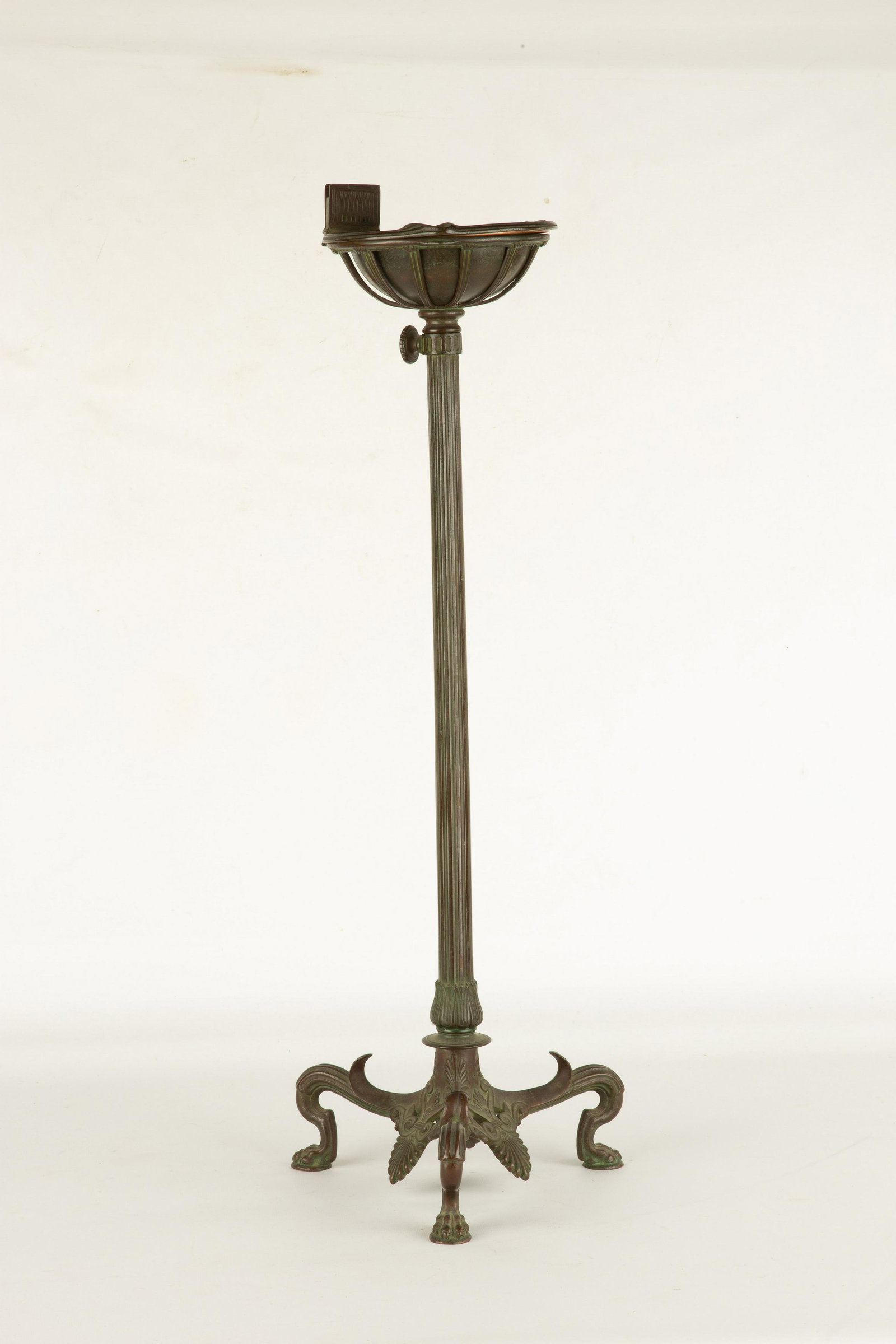 Tiffany Studios Bronze Smoking stand: Tiffany Studios Ash Tray Ht. 28" Adjustable with greenish brown patina