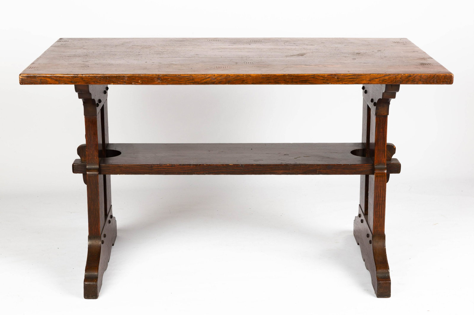 Gustav Stickley Oak Trestle Table: Gustav Stickley Oak Trestle Table Key and tenon construction. Ht. 28" W 48" D 29 1/2"