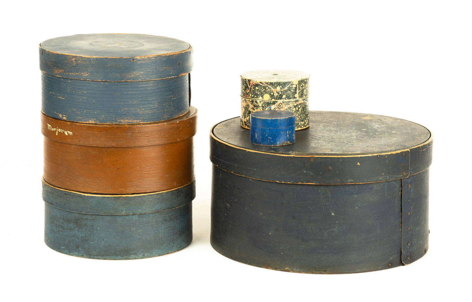 Group of Various Painted Pantry Boxes: Group of Various Painted Pantry Boxes Max Ht. 5" Max D 10"